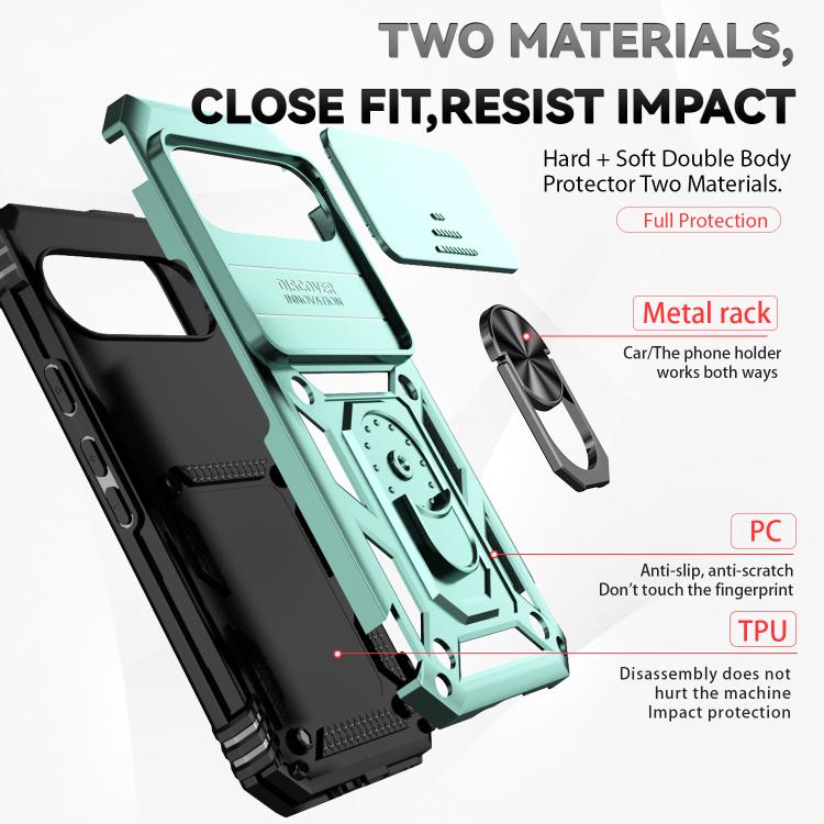 For Google Pixel 10 Pro Sliding Camshield Holder Phone Case(Green) - Google Cases by buy2fix | Online Shopping UK | buy2fix