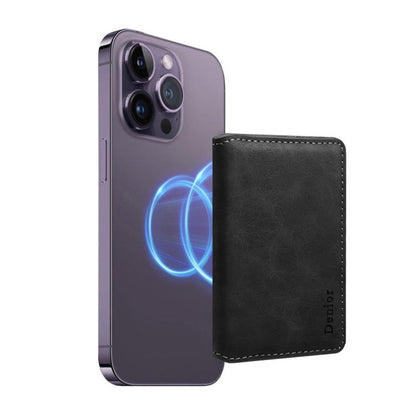 Denior V18 Magsafe Wallet Retro Texture Leather RFID Photo Frame Card Holder Bag(Black) - Adhesive Card Holders by Denior | Online Shopping UK | buy2fix