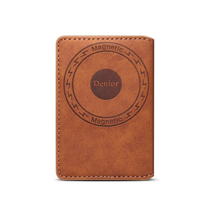 Denior V18 Magsafe Wallet Retro Texture Leather RFID Photo Frame Card Holder Bag(Brown) - Adhesive Card Holders by Denior | Online Shopping UK | buy2fix