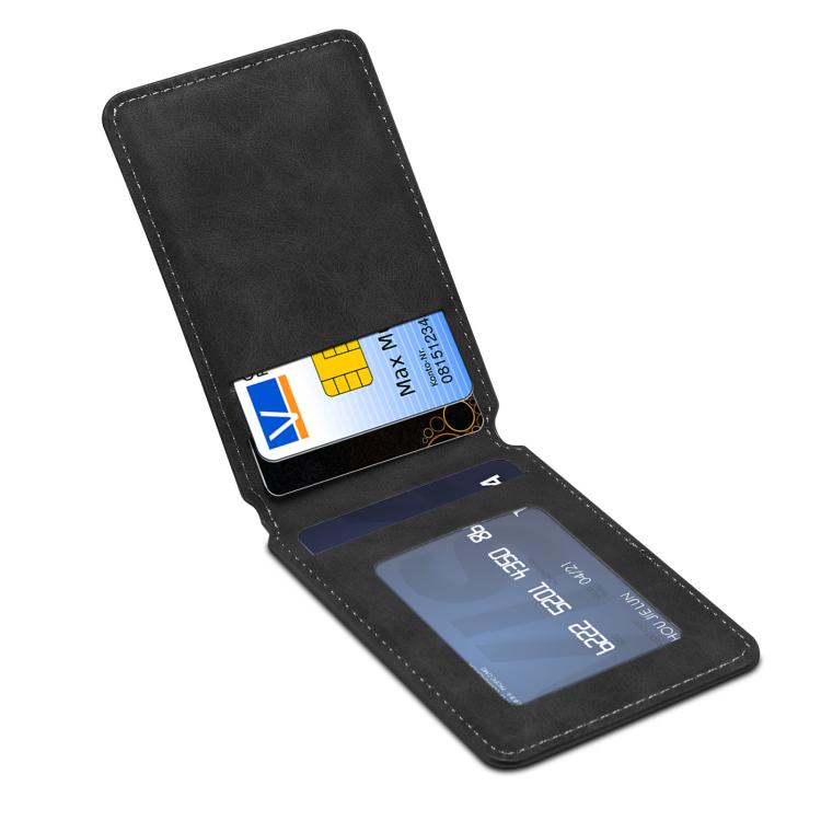 Denior V19 Magsafe Wallet Retro Texture Leather RFID Flip Card Holder Bag(Black) - Adhesive Card Holders by Denior | Online Shopping UK | buy2fix