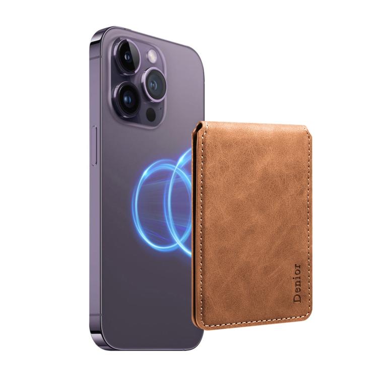Denior V19 Magsafe Wallet Retro Texture Leather RFID Flip Card Holder Bag(Brown) - Adhesive Card Holders by Denior | Online Shopping UK | buy2fix