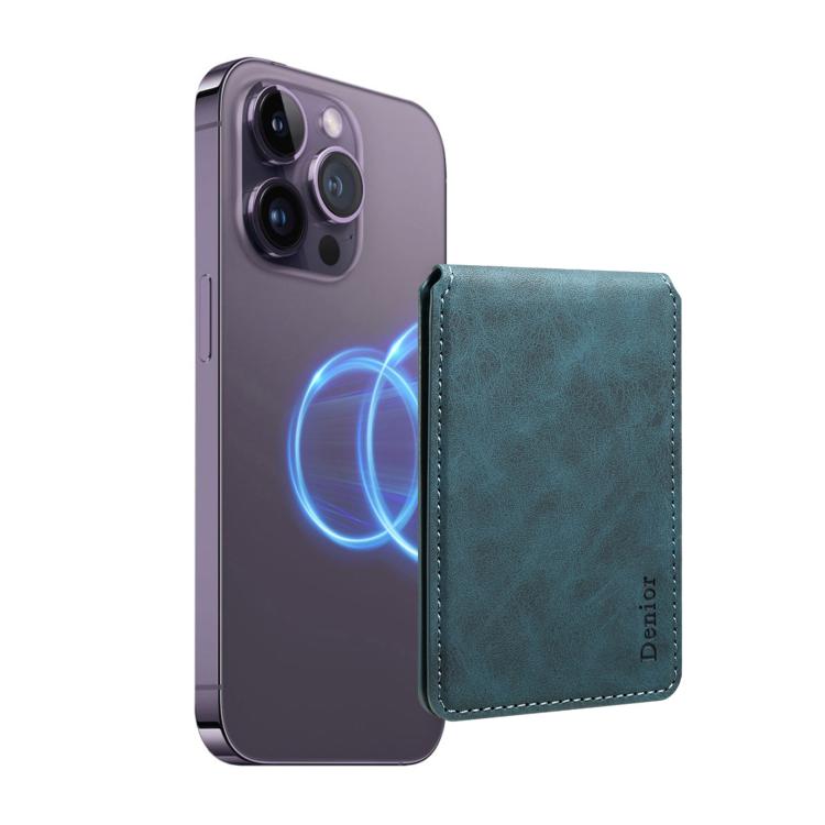 Denior V19 Magsafe Wallet Retro Texture Leather RFID Flip Card Holder Bag(Blue) - Adhesive Card Holders by Denior | Online Shopping UK | buy2fix