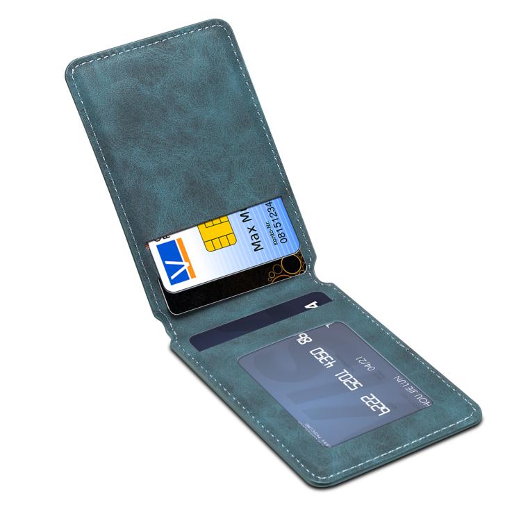 Denior V19 Magsafe Wallet Retro Texture Leather RFID Flip Card Holder Bag(Blue) - Adhesive Card Holders by Denior | Online Shopping UK | buy2fix