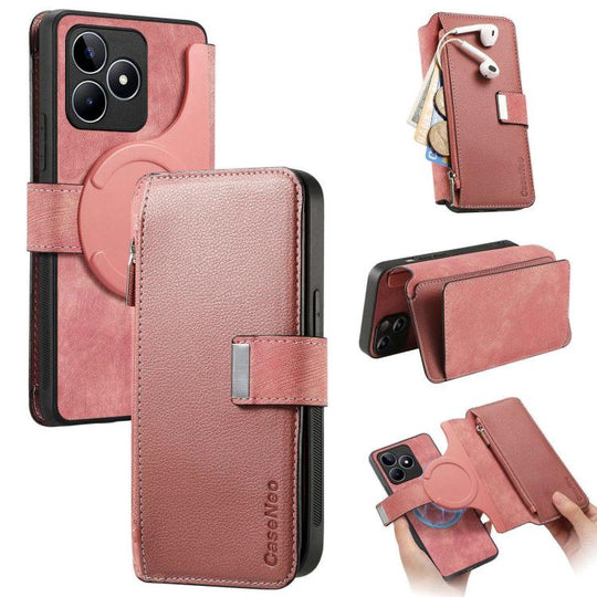 For Realme C53 CaseNeo MagSafe RFID Anti-theft Zipper Wallet Retro Leather Phone Case(Pink)