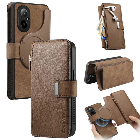 For Realme C67 4G CaseNeo MagSafe RFID Anti-theft Zipper Wallet Retro Leather Phone Case(Brown)