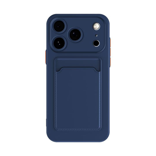 For iPhone 17 Pro Max Skin Feel Card Contrast Color Button TPU Phone Case(Dark Blue)