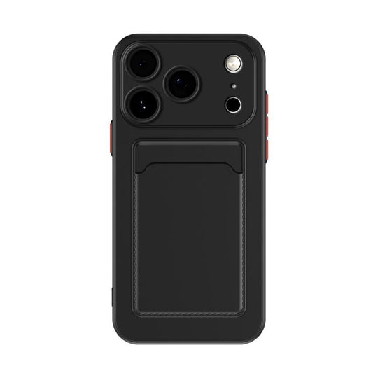For iPhone 17 Pro Max Skin Feel Card Contrast Color Button TPU Phone Case(Black)