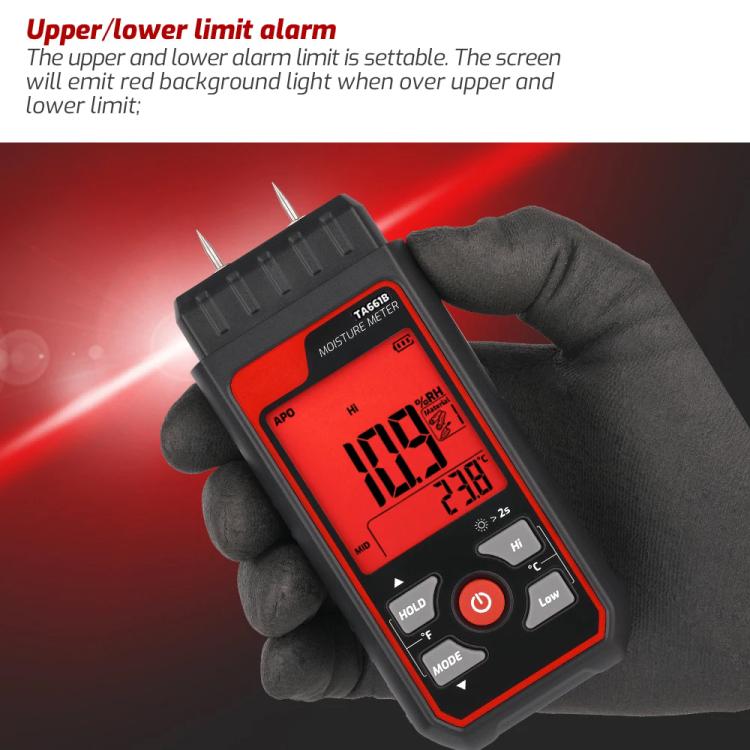 TASI TA661B Wood Moisture Meter Quickly Measure Moisture Content Tester Temperature Humidity Detector(Black) - PH & Moisture Meter by TASI | Online Shopping UK | buy2fix