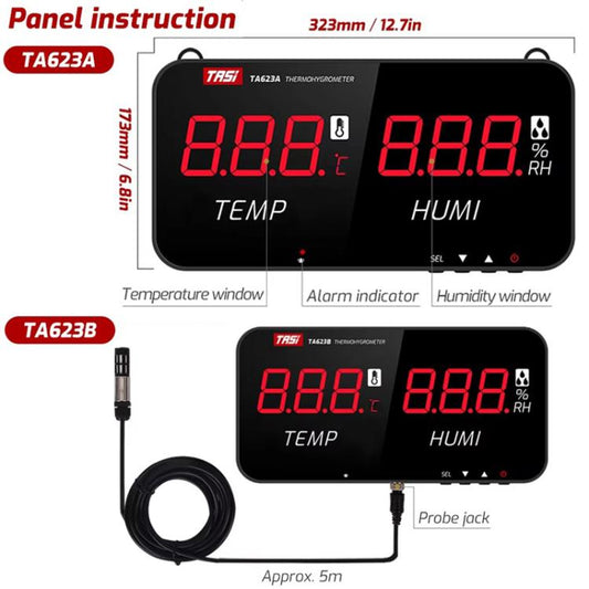 TRSI TA623B Industrial Wall-mounted Thermometer Hygrometer, External 5-meter Probe - Thermostat & Thermometer by TASI | Online Shopping UK | buy2fix