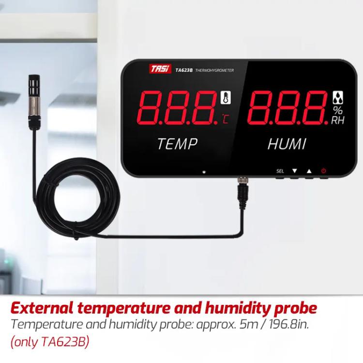 TRSI TA623B Industrial Wall-mounted Thermometer Hygrometer, External 5-meter Probe - Thermostat & Thermometer by TASI | Online Shopping UK | buy2fix