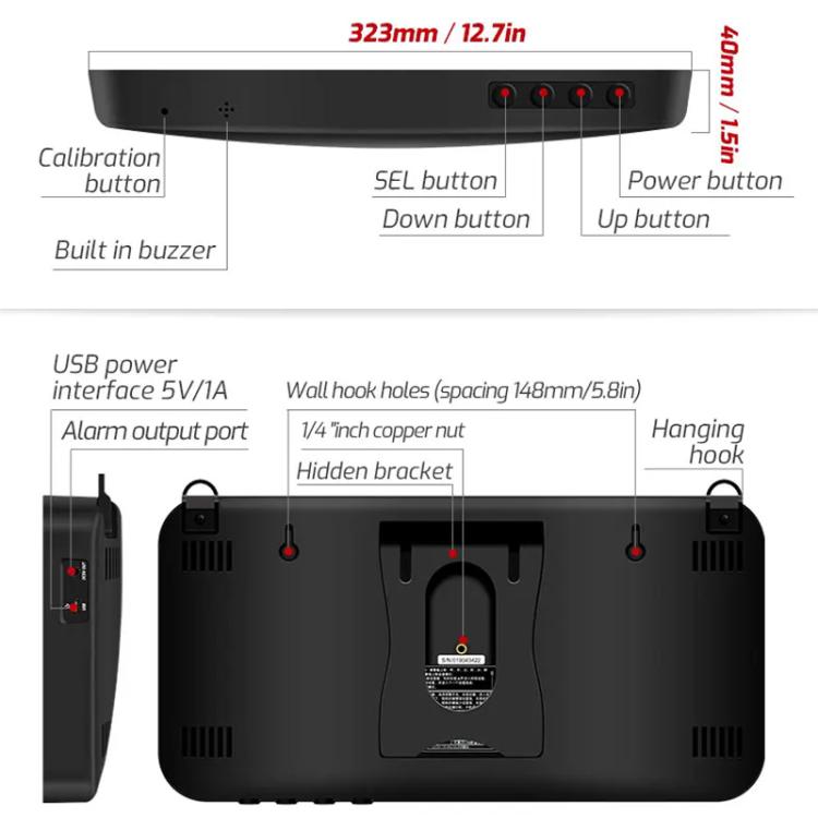 TRSI TA654B Large Screen Wall-mounted Noise Meter Decibel Detector Device - Light & Sound Meter by TASI | Online Shopping UK | buy2fix