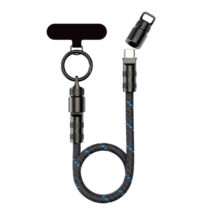 ROCK R15 Type-C to Type-C 60W Phone Lanyard Fast Charging Zinc Alloy Data Cable, Length:30cm(Black) - USB-C & Type-C Cable by ROCK | Online Shopping UK | buy2fix