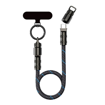 ROCK R15 Type-C to Type-C 60W Phone Lanyard Fast Charging Zinc Alloy Data Cable, Length:30cm(Black) - USB-C & Type-C Cable by ROCK | Online Shopping UK | buy2fix