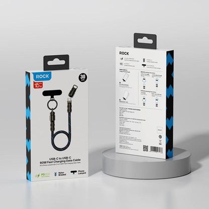 ROCK R15 Type-C to Type-C 60W Phone Lanyard Fast Charging Zinc Alloy Data Cable, Length:30cm(Black) - USB-C & Type-C Cable by ROCK | Online Shopping UK | buy2fix