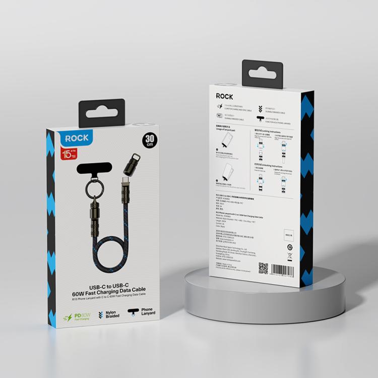 ROCK R15 Type-C to Type-C 60W Phone Lanyard Fast Charging Zinc Alloy Data Cable, Length:30cm(Creamy White) - USB-C & Type-C Cable by ROCK | Online Shopping UK | buy2fix