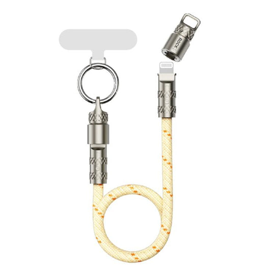 ROCK R15 Type-C to 8 Pin 27W Phone Lanyard Fast Charging Zinc Alloy Data Cable, Length:30cm(Creamy White)