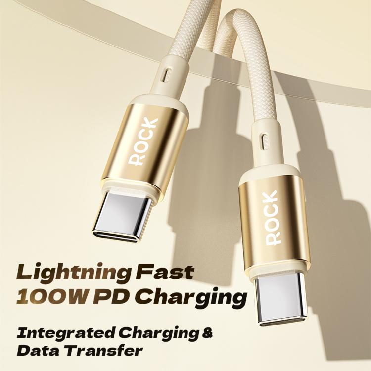 ROCK R18 Type-C to Type-C PD100W Metal Braided Fast Charging Data Cable, Length:1m(Beige) - USB-C & Type-C Cable by ROCK | Online Shopping UK | buy2fix
