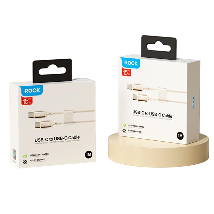 ROCK R18 Type-C to Type-C PD100W Metal Braided Fast Charging Data Cable, Length:1m(Beige) - USB-C & Type-C Cable by ROCK | Online Shopping UK | buy2fix