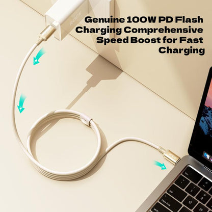 ROCK R18 Type-C to Type-C PD100W Metal Braided Fast Charging Data Cable, Length:1m(Beige) - USB-C & Type-C Cable by ROCK | Online Shopping UK | buy2fix