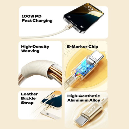ROCK R18 Type-C to Type-C PD100W Metal Braided Fast Charging Data Cable, Length:1m(Beige) - USB-C & Type-C Cable by ROCK | Online Shopping UK | buy2fix