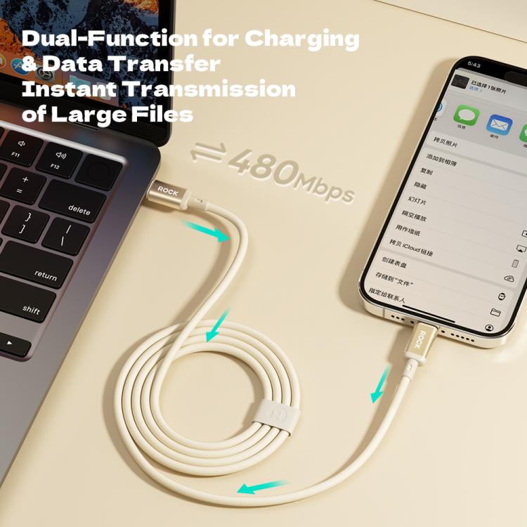 ROCK R18 Type-C to Type-C PD100W Metal Braided Fast Charging Data Cable, Length:1m(Beige) - USB-C & Type-C Cable by ROCK | Online Shopping UK | buy2fix