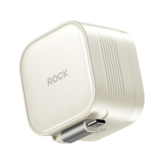 ROCK T90 PD35W Type-C Single Port GaN Wall Charger with Type-C Retractable Cable, UK Plug(Beige) - USB Charger by ROCK | Online Shopping UK | buy2fix