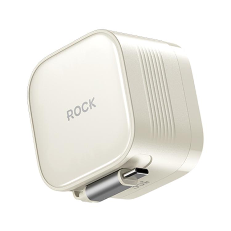 ROCK T90 PD35W Type-C Single Port GaN Wall Charger with Type-C Retractable Cable, EU Plug(Beige) - USB Charger by ROCK | Online Shopping UK | buy2fix