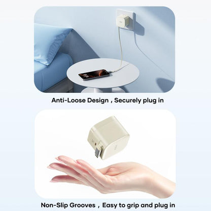 ROCK T90 PD35W Type-C Single Port GaN Wall Charger with Type-C Retractable Cable, UK Plug(Beige) - USB Charger by ROCK | Online Shopping UK | buy2fix