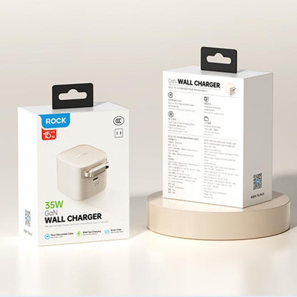 ROCK T90 PD35W Type-C Single Port GaN Wall Charger with Type-C Retractable Cable, UK Plug(Beige) - USB Charger by ROCK | Online Shopping UK | buy2fix