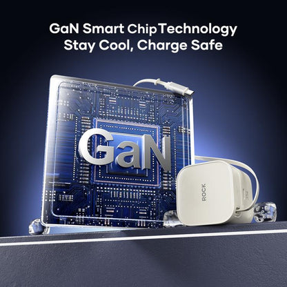 ROCK T90 PD35W Type-C Single Port GaN Wall Charger with Type-C Retractable Cable, UK Plug(Beige) - USB Charger by ROCK | Online Shopping UK | buy2fix