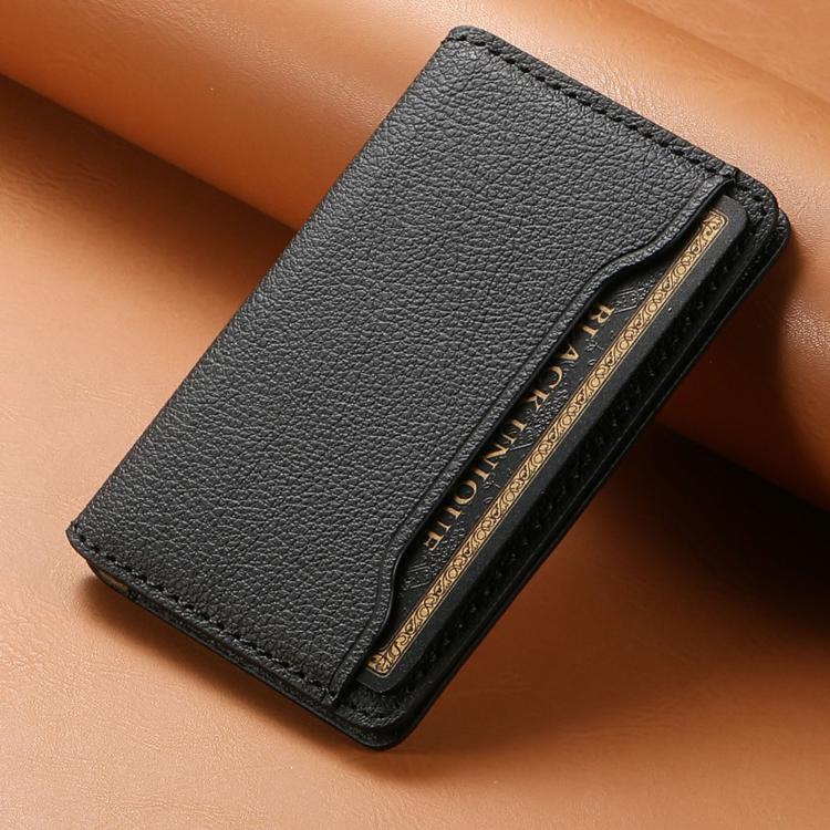 V02 Little Cow Texture Back-attached NN Card Bag(Black) - Adhesive Card Holders by buy2fix | Online Shopping UK | buy2fix