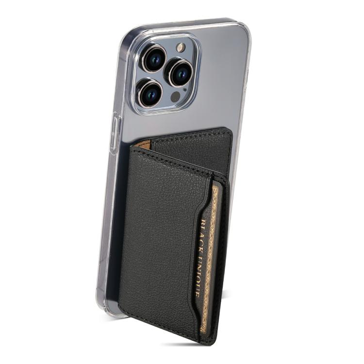 V02 Little Cow Texture Back-attached NN Card Bag(Black) - Adhesive Card Holders by buy2fix | Online Shopping UK | buy2fix