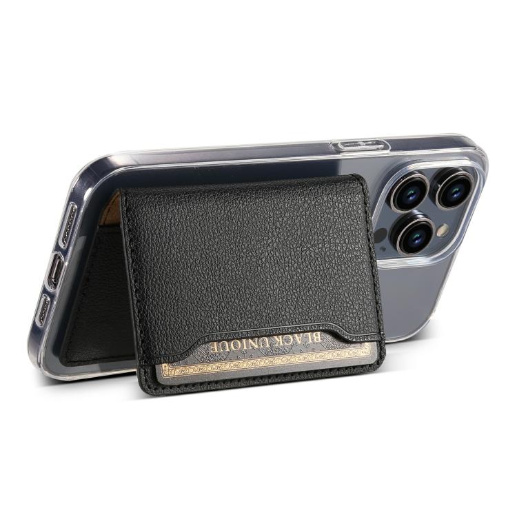 V02 Little Cow Texture Back-attached NN Card Bag(Black) - Adhesive Card Holders by buy2fix | Online Shopping UK | buy2fix