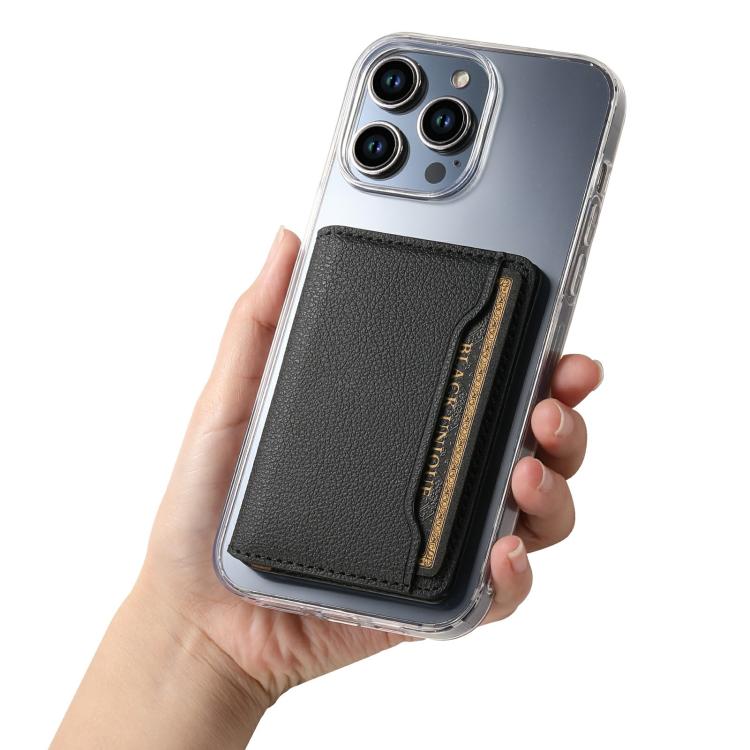 V02 Little Cow Texture Back-attached NN Card Bag(Black) - Adhesive Card Holders by buy2fix | Online Shopping UK | buy2fix