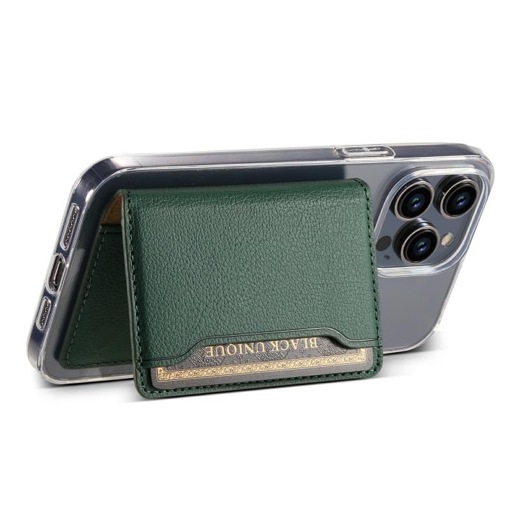 V02 Little Cow Texture Back-attached NN Card Bag(Green) - Adhesive Card Holders by buy2fix | Online Shopping UK | buy2fix