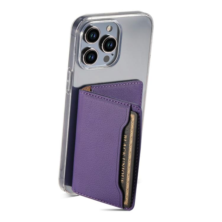 V02 Little Cow Texture Back-attached NN Card Bag(Purple) - Adhesive Card Holders by buy2fix | Online Shopping UK | buy2fix