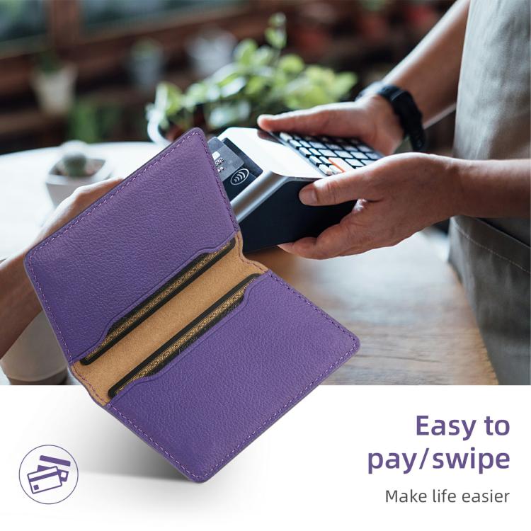 V02 Little Cow Texture Back-attached NN Card Bag(Purple) - Adhesive Card Holders by buy2fix | Online Shopping UK | buy2fix