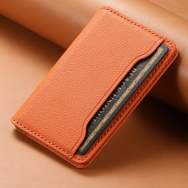 V02 Little Cow Texture Back-attached NN Card Bag(Orange) - Adhesive Card Holders by buy2fix | Online Shopping UK | buy2fix