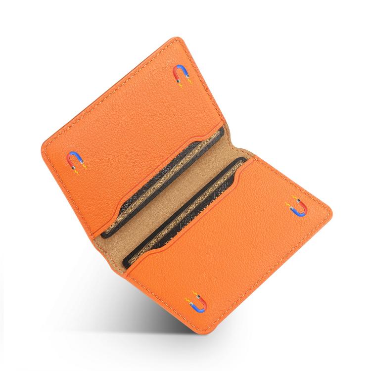 V02 Little Cow Texture Back-attached NN Card Bag(Orange) - Adhesive Card Holders by buy2fix | Online Shopping UK | buy2fix