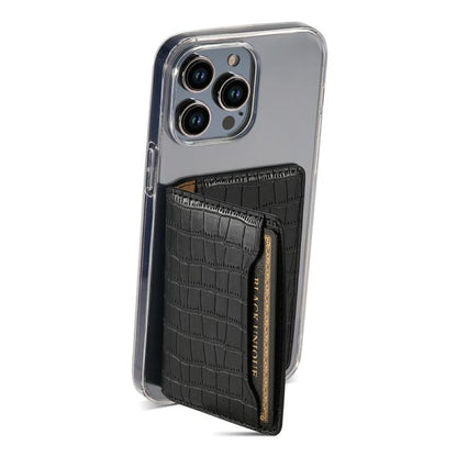 V03 Alligator Texture Back-attached NN Card Bag(Black) - Adhesive Card Holders by buy2fix | Online Shopping UK | buy2fix