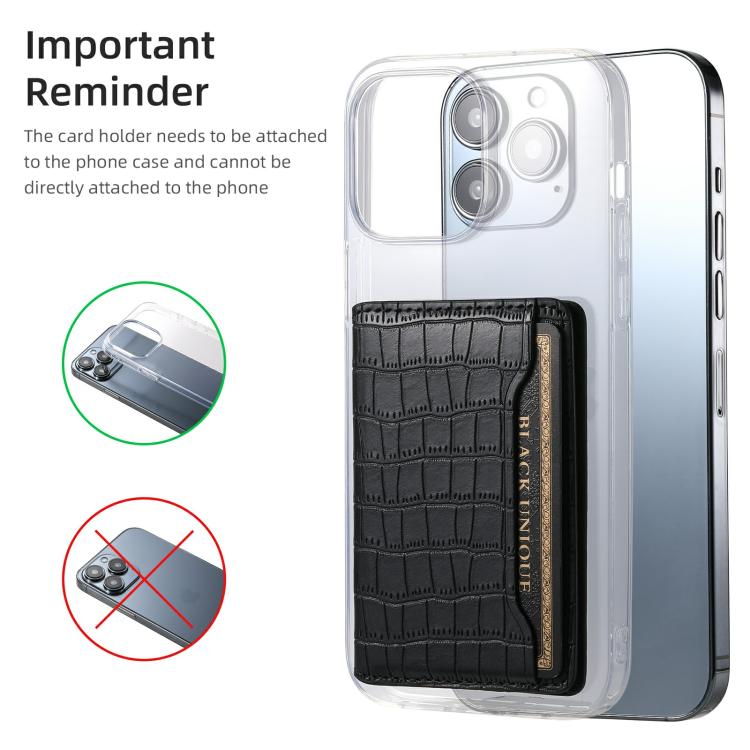V03 Alligator Texture Back-attached NN Card Bag(Black) - Adhesive Card Holders by buy2fix | Online Shopping UK | buy2fix
