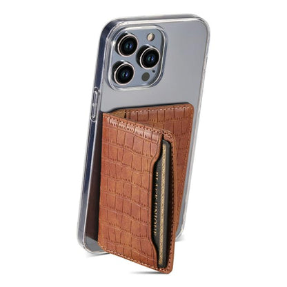 V03 Alligator Texture Back-attached NN Card Bag(Mocha Brown) - Adhesive Card Holders by buy2fix | Online Shopping UK | buy2fix