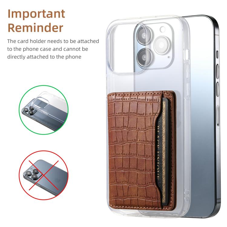 V03 Alligator Texture Back-attached NN Card Bag(Mocha Brown) - Adhesive Card Holders by buy2fix | Online Shopping UK | buy2fix