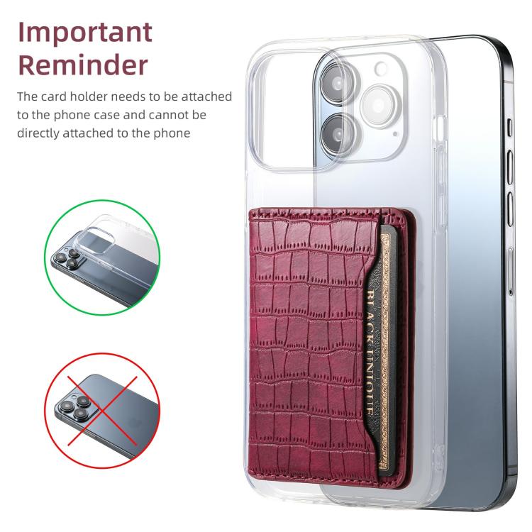 V03 Alligator Texture Back-attached NN Card Bag(Red) - Adhesive Card Holders by buy2fix | Online Shopping UK | buy2fix