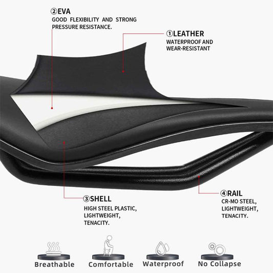 TOSEEK TS101 Road Mountain Bike Leather Saddle(Black) - Bicycle Saddle by TOSEEK | Online Shopping UK | buy2fix