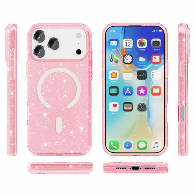 For iPhone 17 Pro Max Terminator Style Glitter Powder MagSafe Magnetic Phone Case(Pink) - iPhone 17 Pro Max Cases by buy2fix | Online Shopping UK | buy2fix