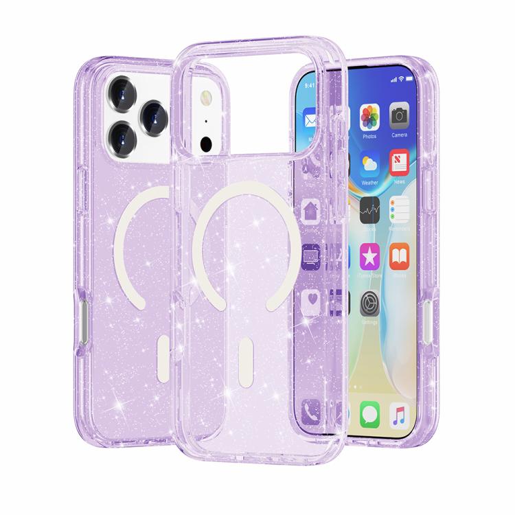 For iPhone 17 Pro Max Terminator Style Glitter Powder MagSafe Magnetic Phone Case(Purple) - iPhone 17 Pro Max Cases by buy2fix | Online Shopping UK | buy2fix