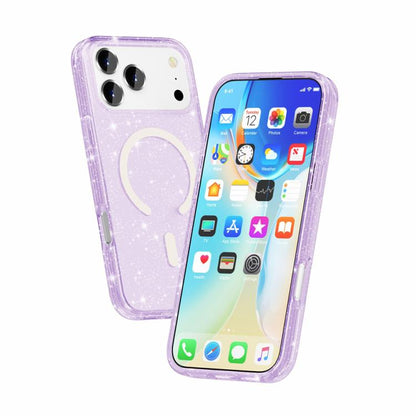 For iPhone 17 Pro Max Terminator Style Glitter Powder MagSafe Magnetic Phone Case(Purple) - iPhone 17 Pro Max Cases by buy2fix | Online Shopping UK | buy2fix