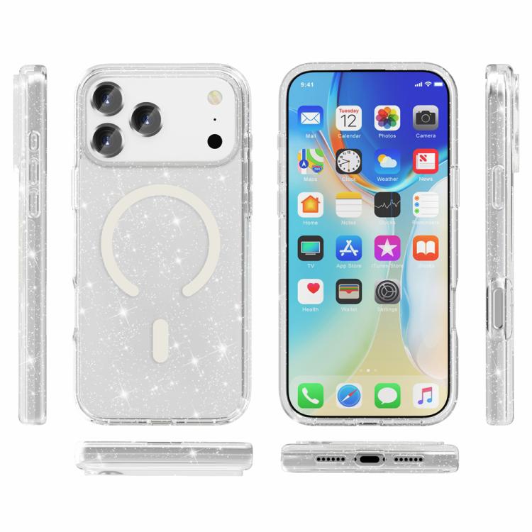 For iPhone 17 Pro Terminator Style Glitter Powder MagSafe Magnetic Phone Case(White) - iPhone 17 Pro Cases by buy2fix | Online Shopping UK | buy2fix