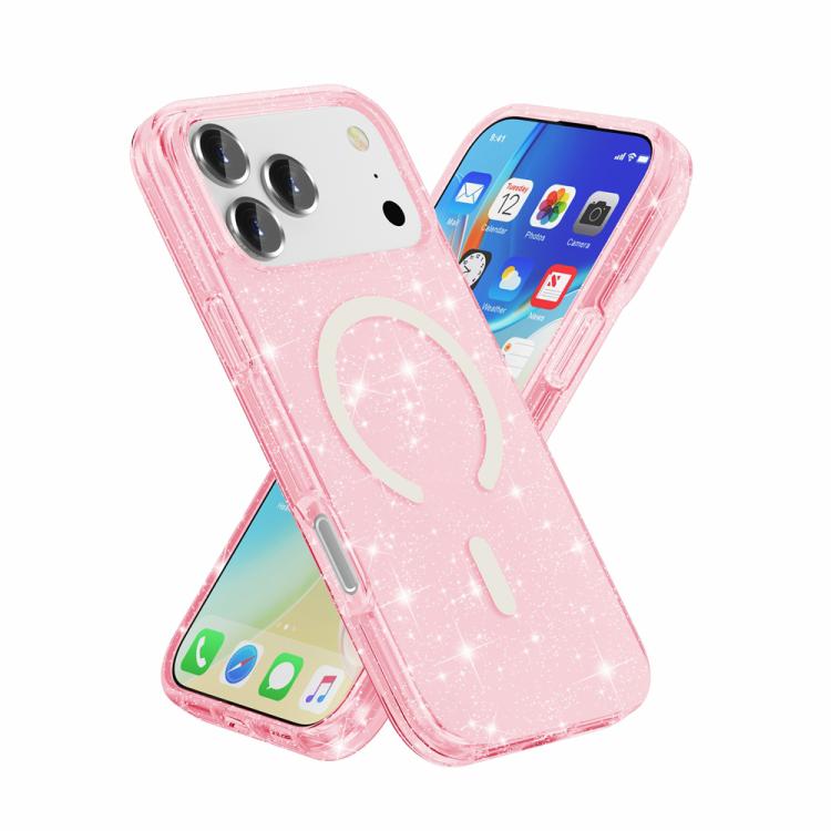 For iPhone 17 Pro Terminator Style Glitter Powder MagSafe Magnetic Phone Case(Pink) - iPhone 17 Pro Cases by buy2fix | Online Shopping UK | buy2fix